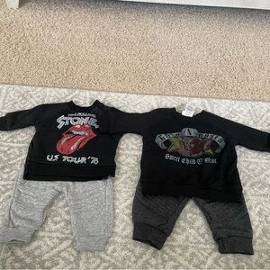 Two Sweater Sets by the Rolling Stones & Guns N' Roses in a size newborn.